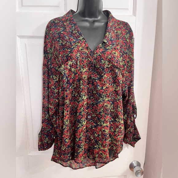 Free People Sheer button down floral shirt sz L - Picture 4 of 12